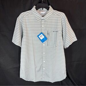 Columbia White and Gray Casual Button Down Shirt Nautical Stripes